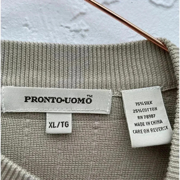 Pronto Uomo Mens Striped Pattern Long Sleeve Sweater Beige Sz XL - Picture 4 of 8